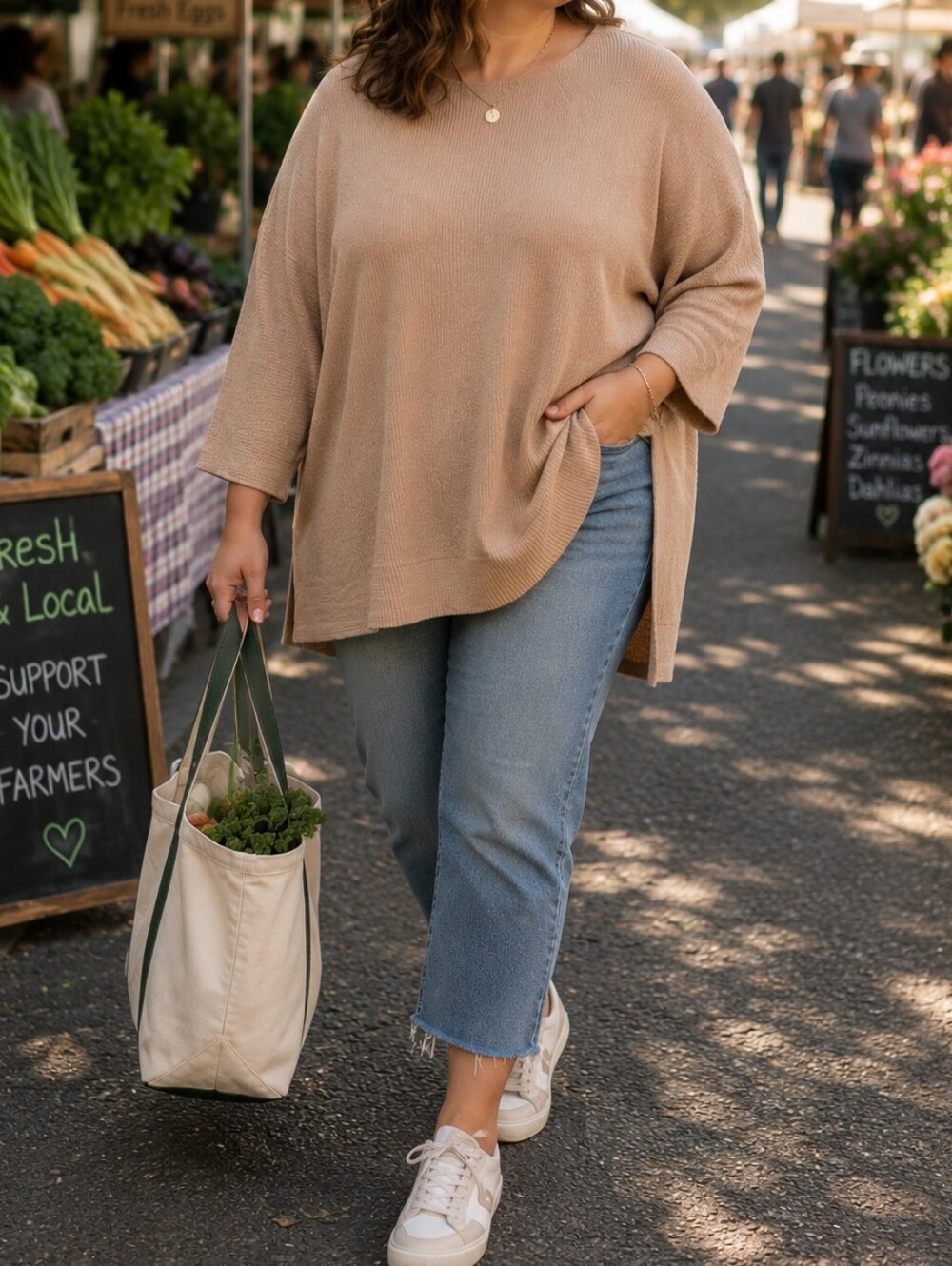 NWT Apricot Beige Ribbed Knit Tunic Sweater Top Oversized Dolman Sleeve